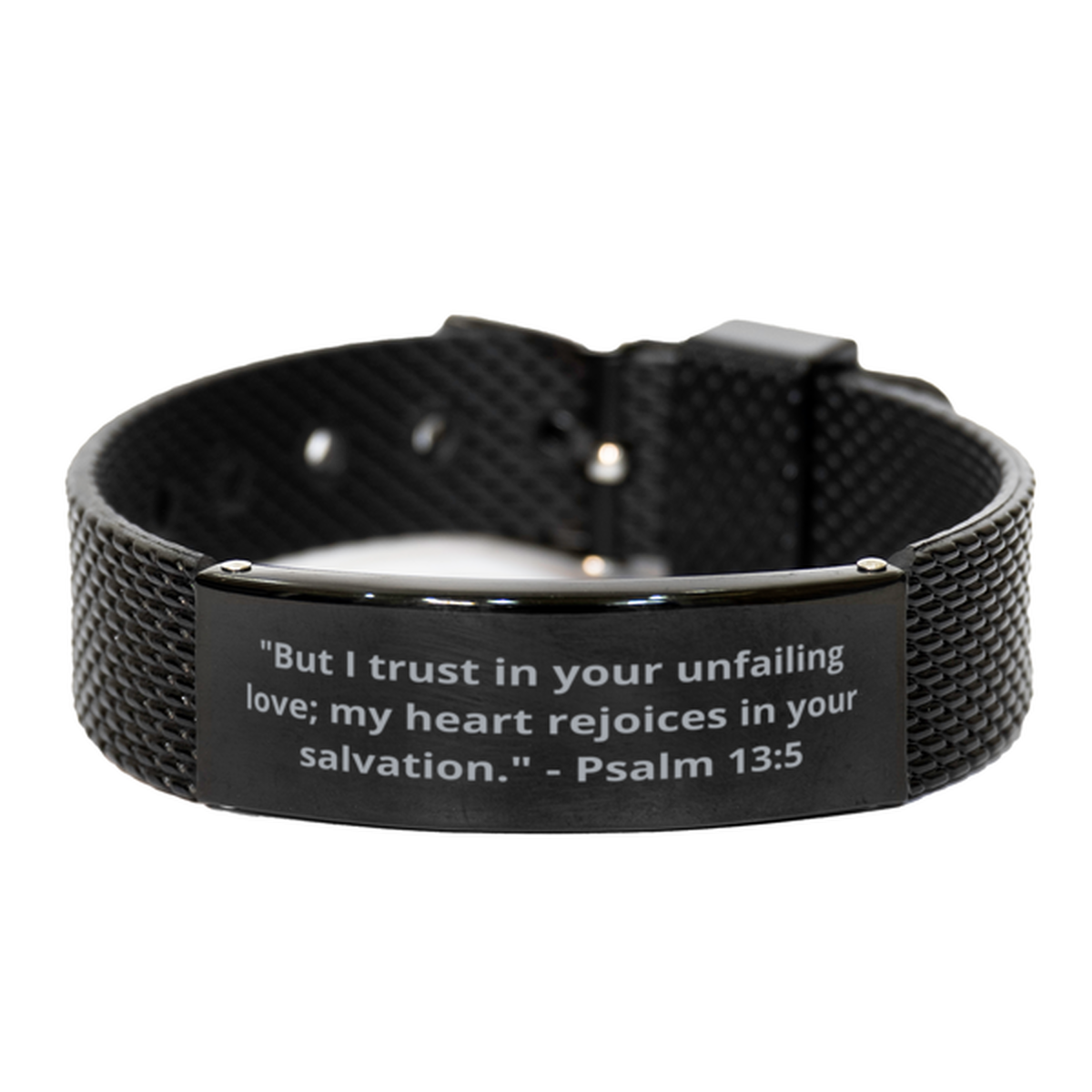 "But I trust in your unfailing love; my heart rejoices in your salvation." - Psalm 13:5,  Black Shark Mesh Bracelet. Model 600101