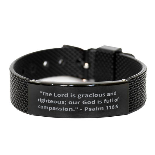 "The Lord is gracious and righteous; our God is full of compassion." - Psalm 116:5,  Black Shark Mesh Bracelet. Model 600101