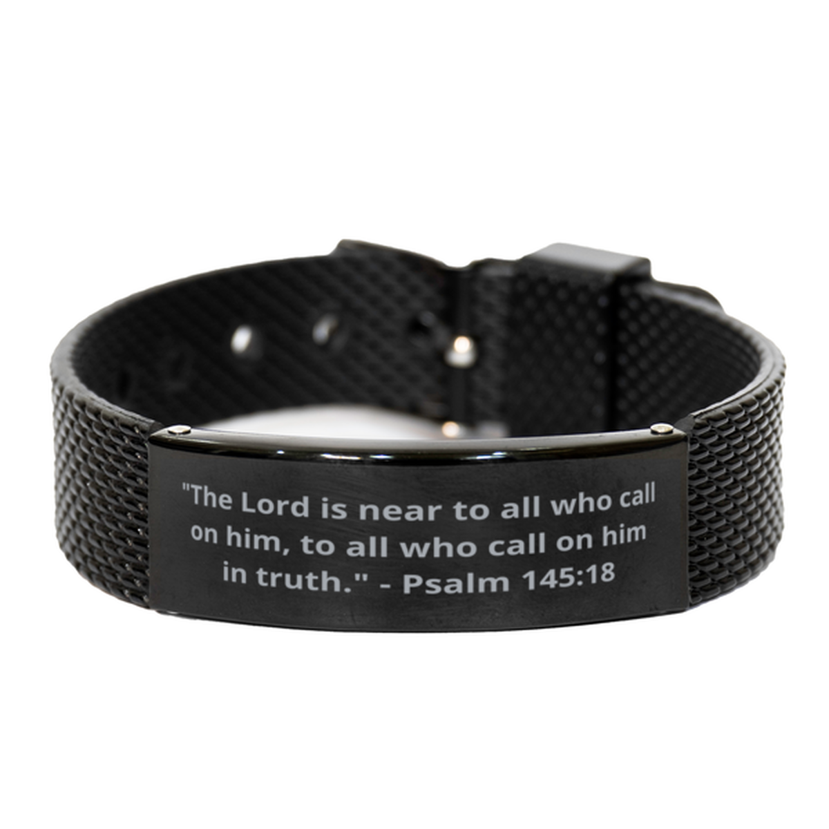 "The Lord is near to all who call on him, to all who call on him in truth." - Psalm 145:18,  Black Shark Mesh Bracelet. Model 600101