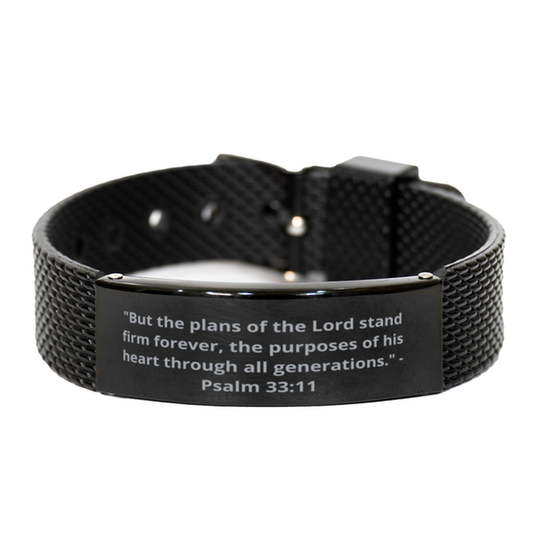 "But the plans of the Lord stand firm forever, the purposes of his heart through all generations." - Psalm 33:11,  Black Shark Mesh Bracelet. Model 600101