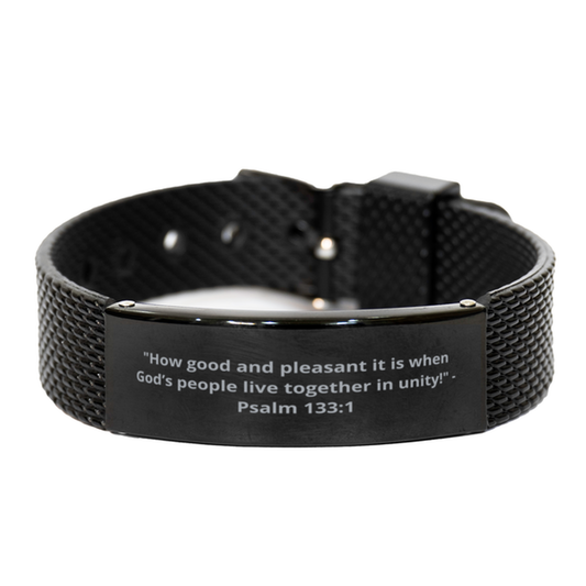 "How good and pleasant it is when Gods people live together in unity!" - Psalm 133:1,  Black Shark Mesh Bracelet. Model 600101