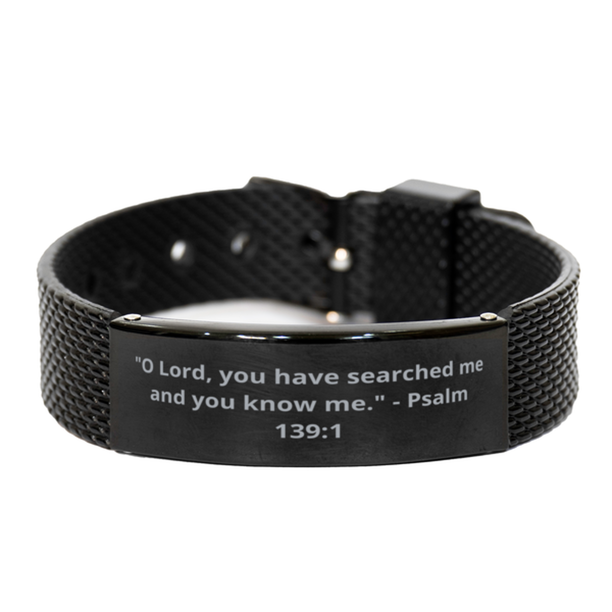 "O Lord, you have searched me and you know me." - Psalm 139:1,  Black Shark Mesh Bracelet. Model 600101