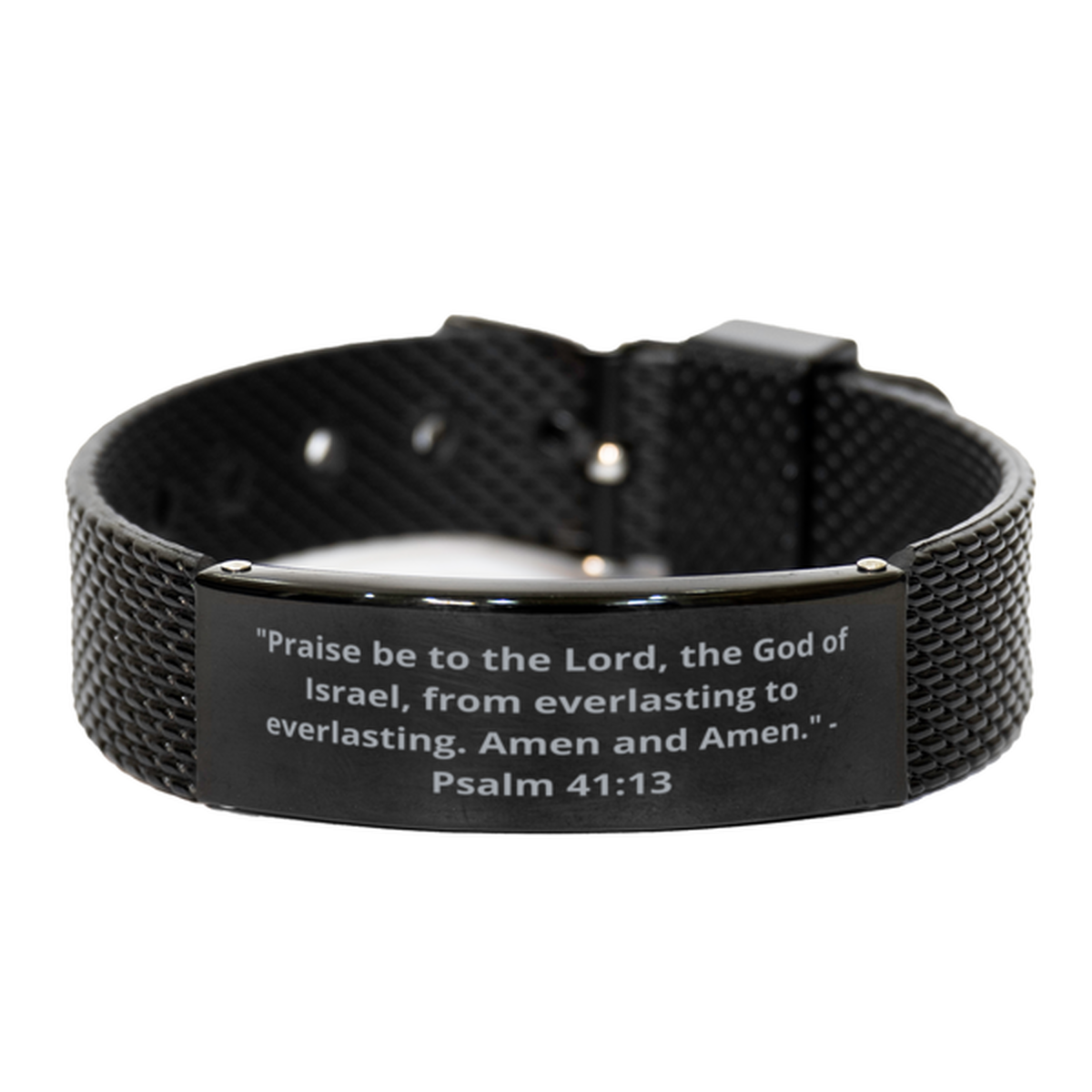 "Praise be to the Lord, the God of Israel, from everlasting to everlasting. Amen and Amen." - Psalm 41:13,  Black Shark Mesh Bracelet. Model 600101