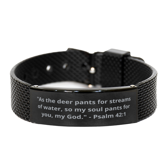 "As the deer pants for streams of water, so my soul pants for you, my God." - Psalm 42:1,  Black Shark Mesh Bracelet. Model 600101