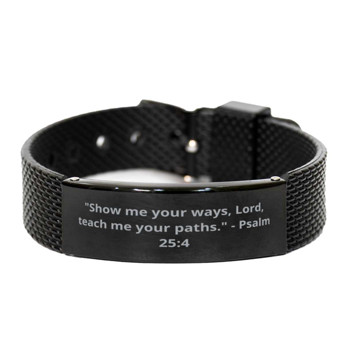 "Show me your ways, Lord, teach me your paths." - Psalm 25:4,  Black Shark Mesh Bracelet. Model 600101