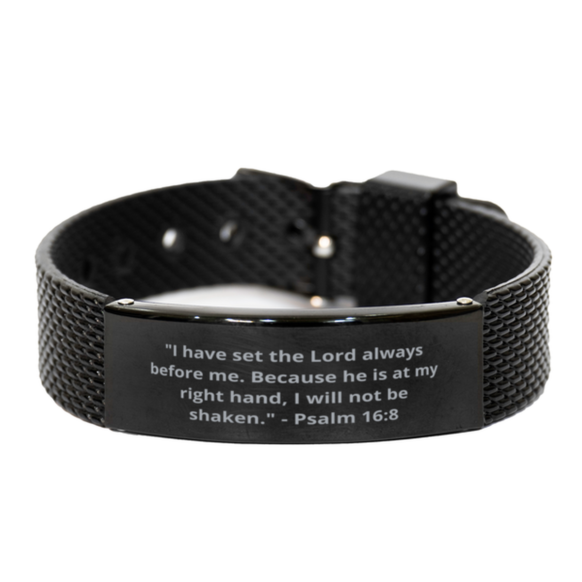 "I have set the Lord always before me. Because he is at my right hand, I will not be shaken." - Psalm 16:8,  Black Shark Mesh Bracelet. Model 600101