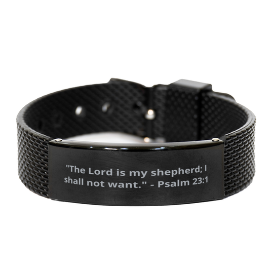 "The Lord is my shepherd; I shall not want." - Psalm 23:1,  Black Shark Mesh Bracelet. Model 600101