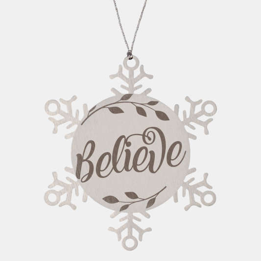 Believe, Christmas Holiday Snowflake Ornament. Model 600103