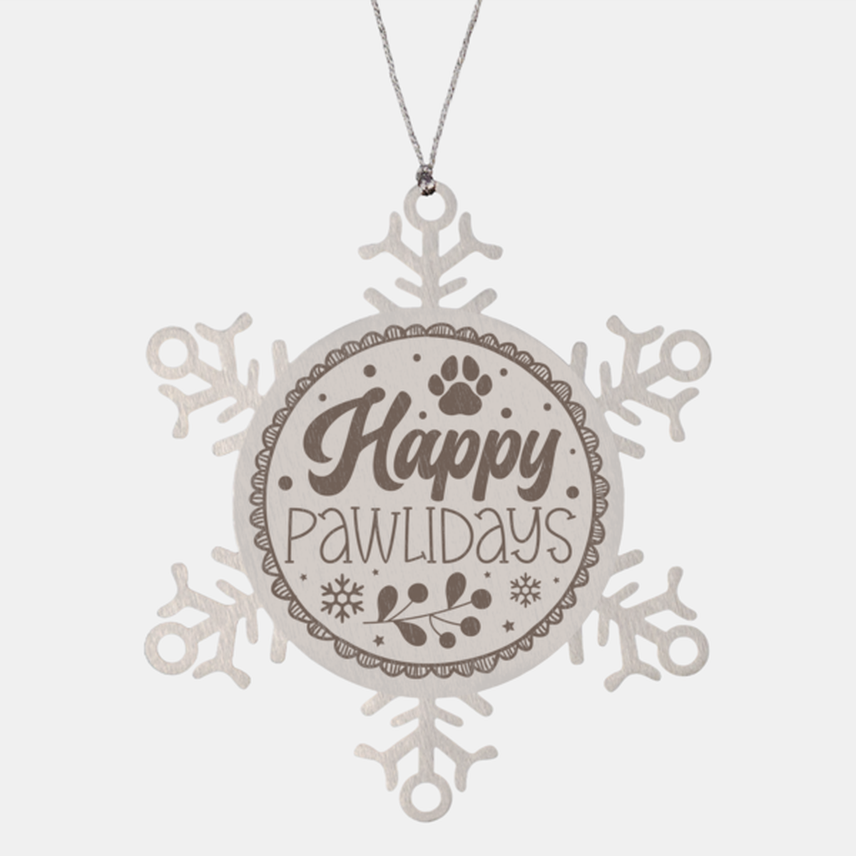 Happy pawlidays-01, Christmas Holiday Snowflake Ornament. Model 600103