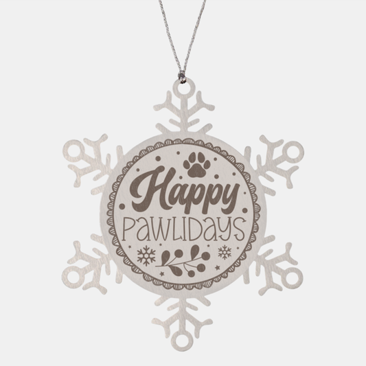 Happy pawlidays-01, Christmas Holiday Snowflake Ornament. Model 600103