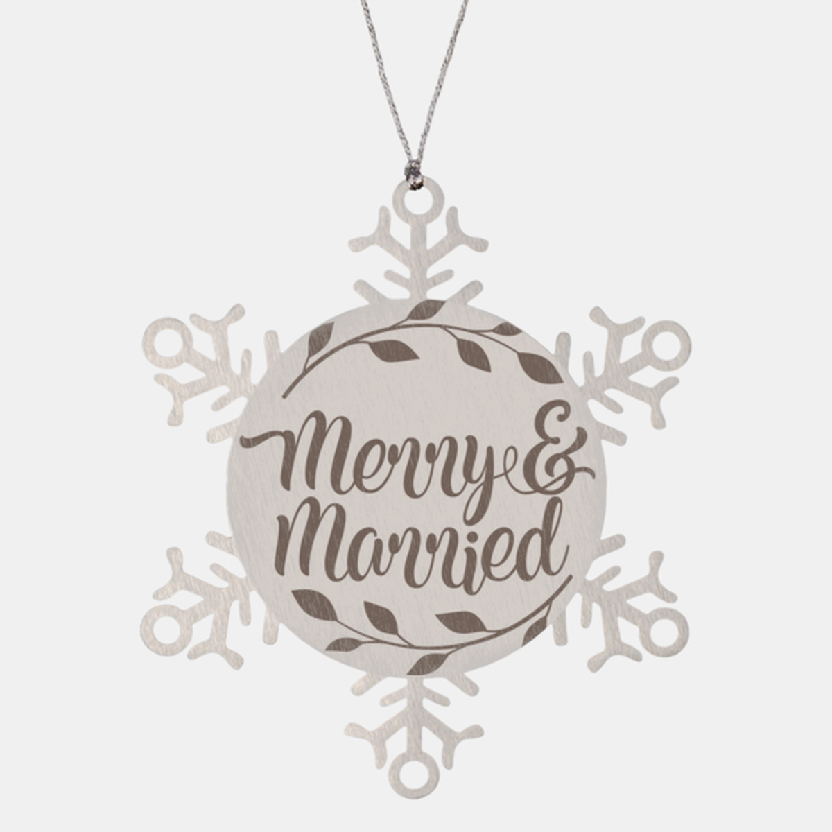 Merry and married, Christmas Holiday Snowflake Ornament. Model 600103