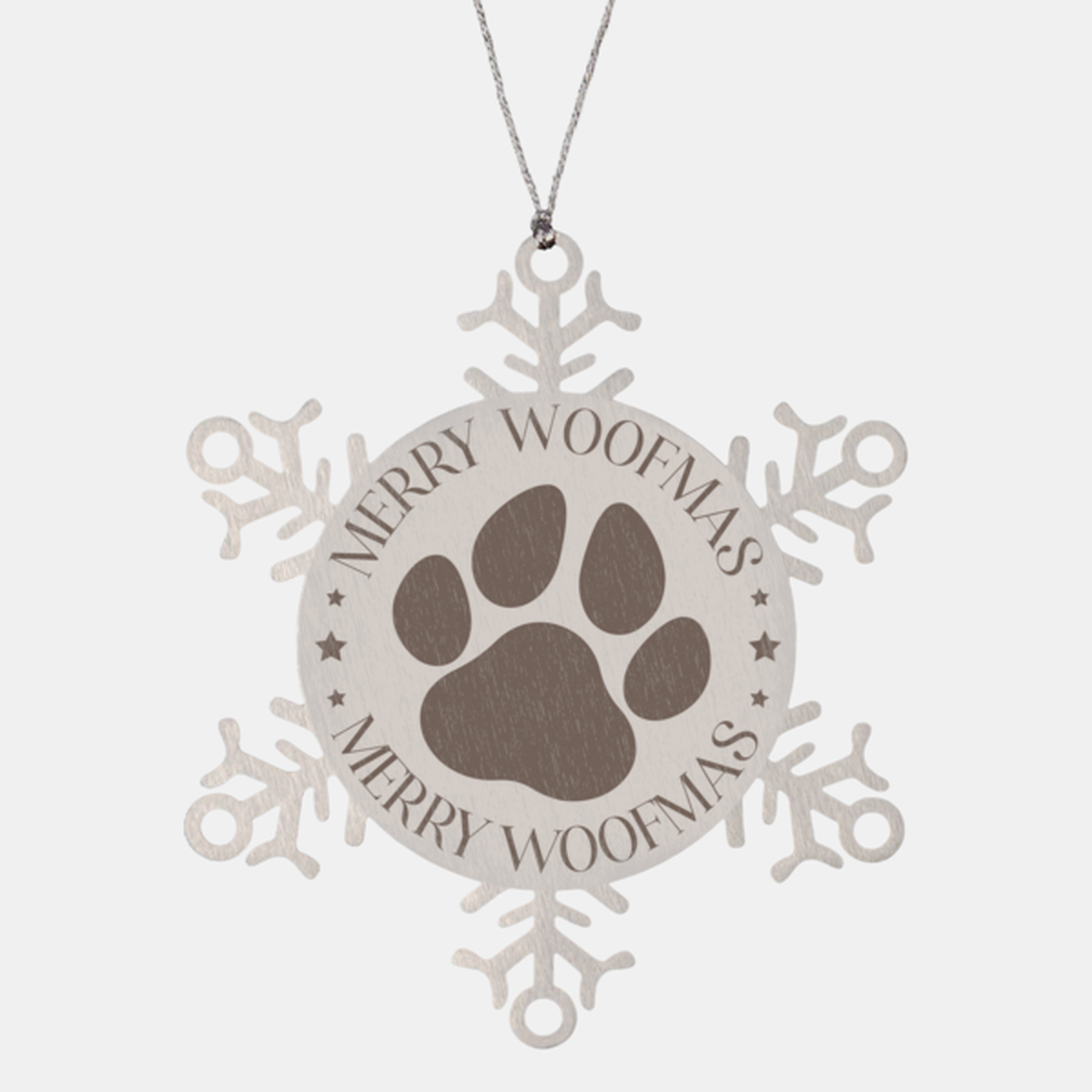 Merry woofmas-01, Christmas Holiday Snowflake Ornament. Model 600103
