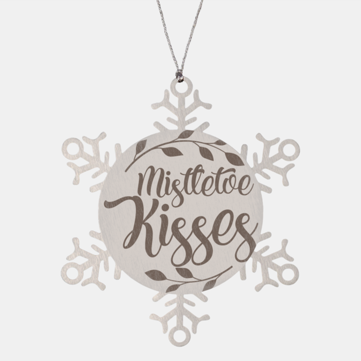 Mistletoe kisses, Christmas Holiday Snowflake Ornament. Model 600103