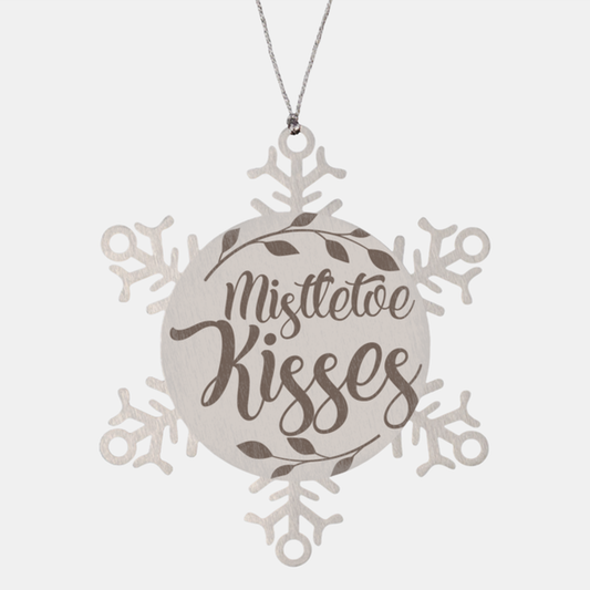 Mistletoe kisses, Christmas Holiday Snowflake Ornament. Model 600103