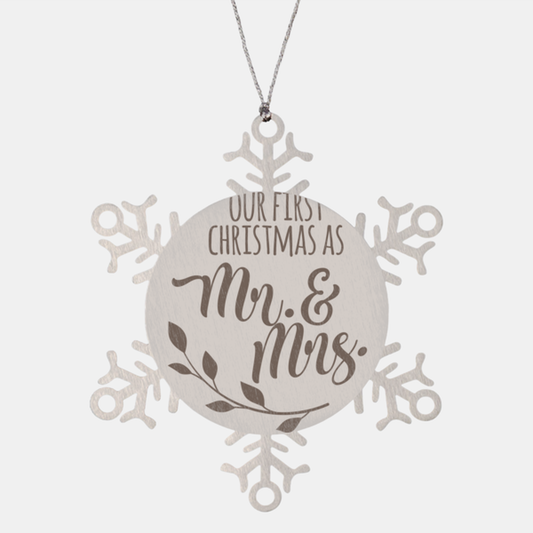 Our first christmas as mr and mrs, Christmas Holiday Snowflake Ornament. Model 600103