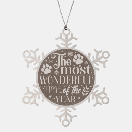 The most wonderful time of the year-01, Christmas Holiday Snowflake Ornament. Model 600103