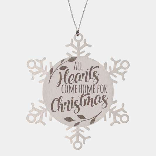 All hearts come home for christmas, Christmas Holiday Snowflake Ornament. Model 600103