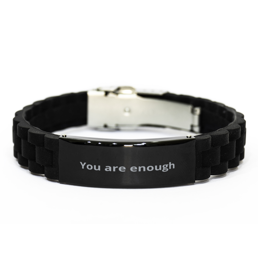 You are enough,  Black Glidelock Clasp Bracelet. Model 600104