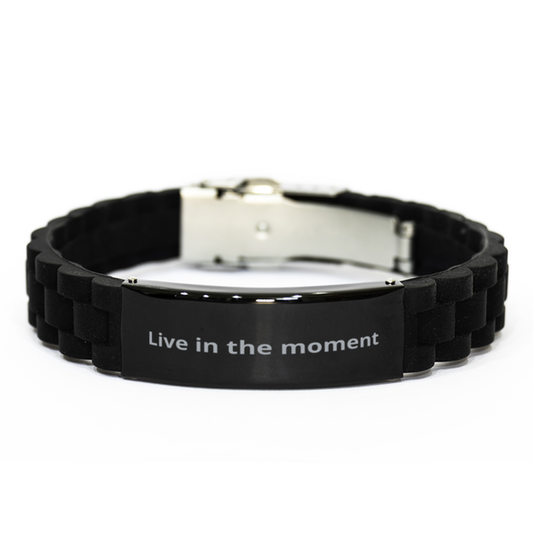 Live in the moment,  Black Glidelock Clasp Bracelet. Model 600104
