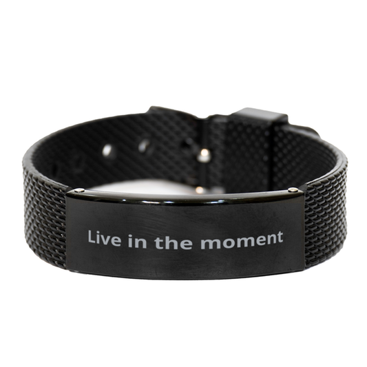 Live in the moment,  Black Shark Mesh Bracelet. Model 600104