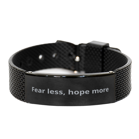Fear less, hope more,  Black Shark Mesh Bracelet. Model 600104