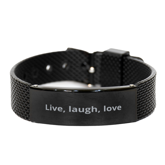 Live, laugh, love,  Black Shark Mesh Bracelet. Model 600104