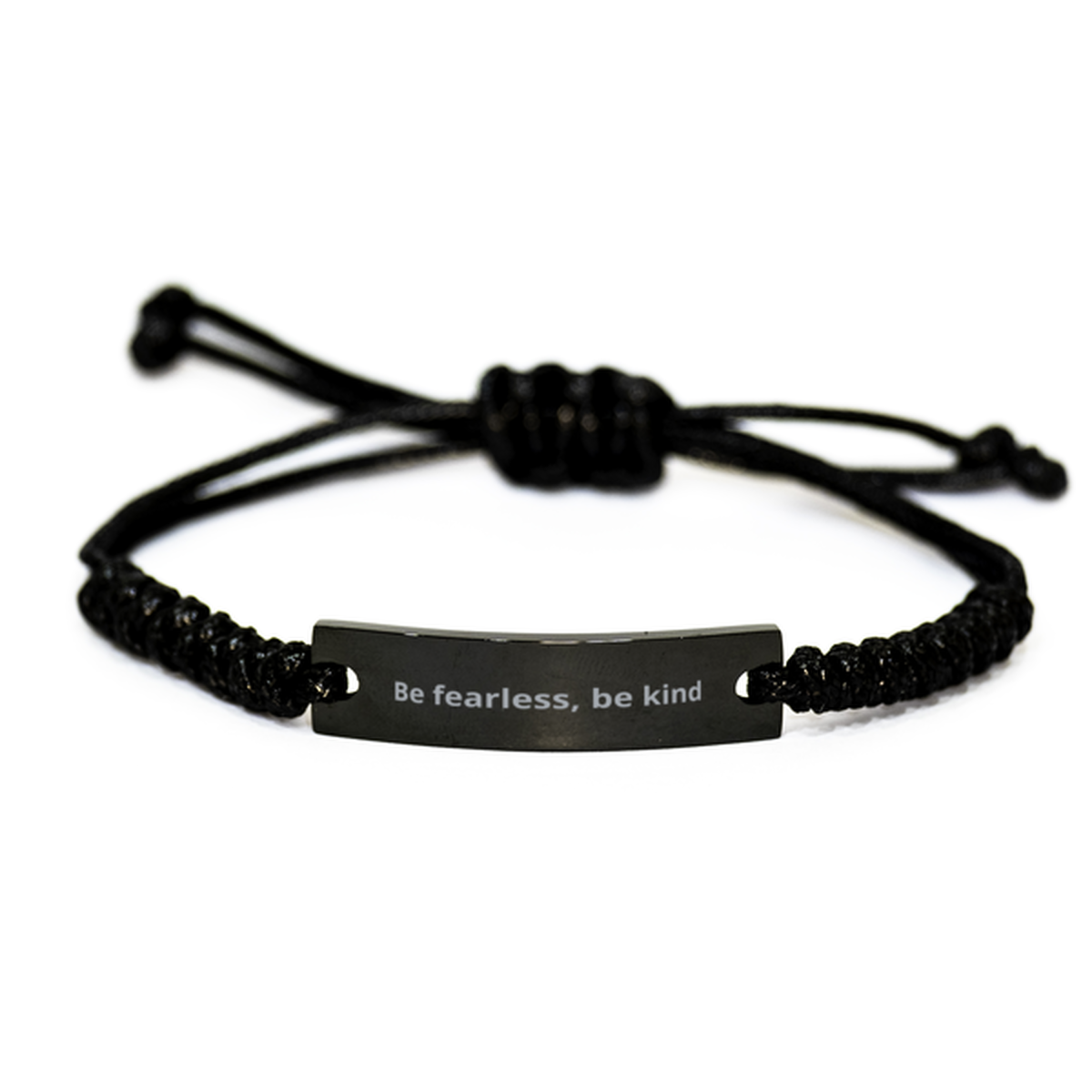 Be fearless, be kind,  Black Rope Bracelet. Model 600104