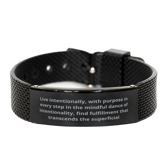Live intentionally,  Black Shark Mesh Bracelet. Model 600105