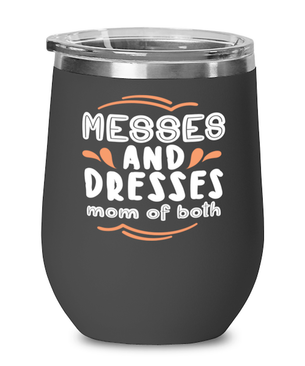 Messes and Dresses Mom Of Both, black Wineglass. Model 60043