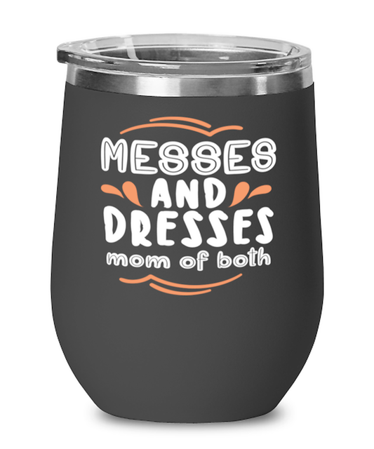 Messes and Dresses Mom Of Both, black Wineglass. Model 60043