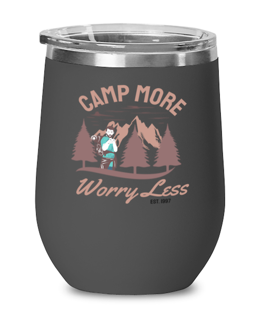 Camp More Worry Less, black Wineglass. Model 60072