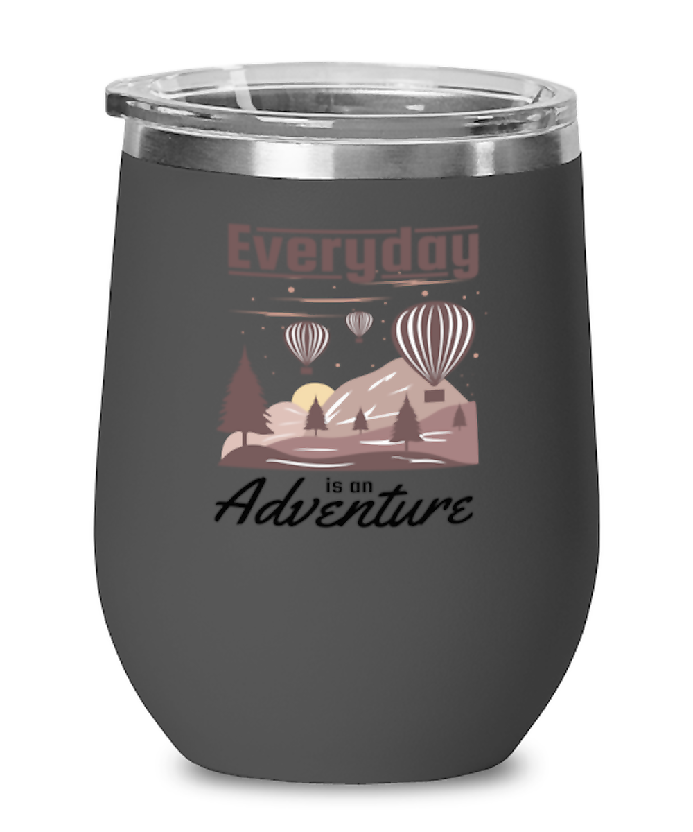Every Day is an Adventure, black Wineglass. Model 60072