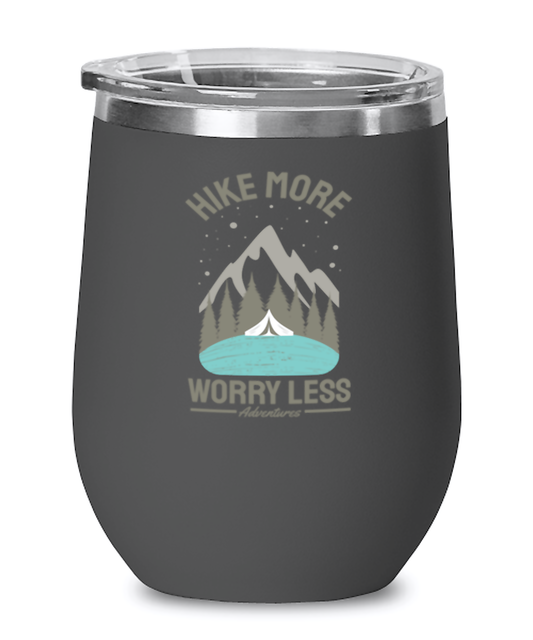 Hike More Worry Less, black Wineglass. Model 60072