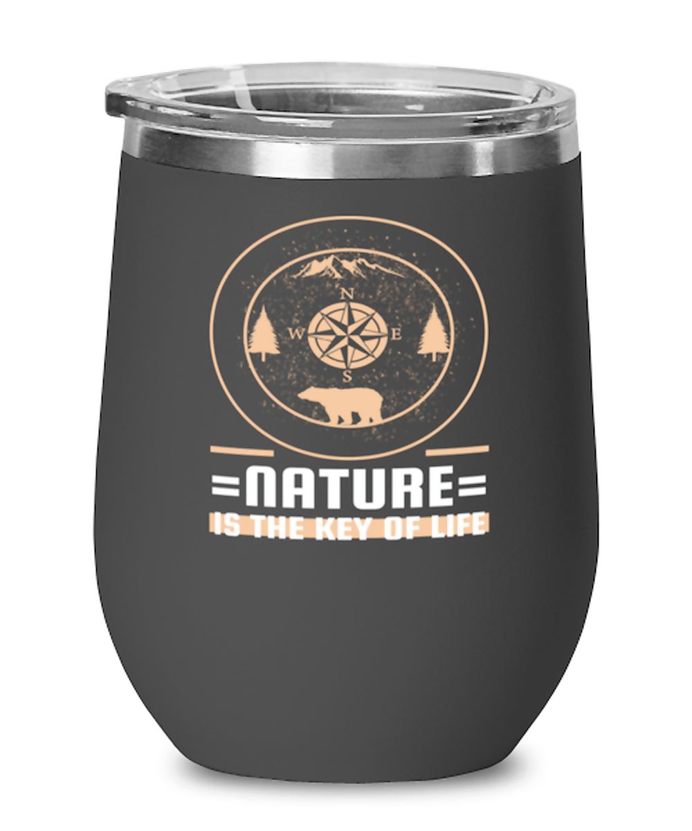 Nature is the Key to Life, black Wineglass. Model 60072
