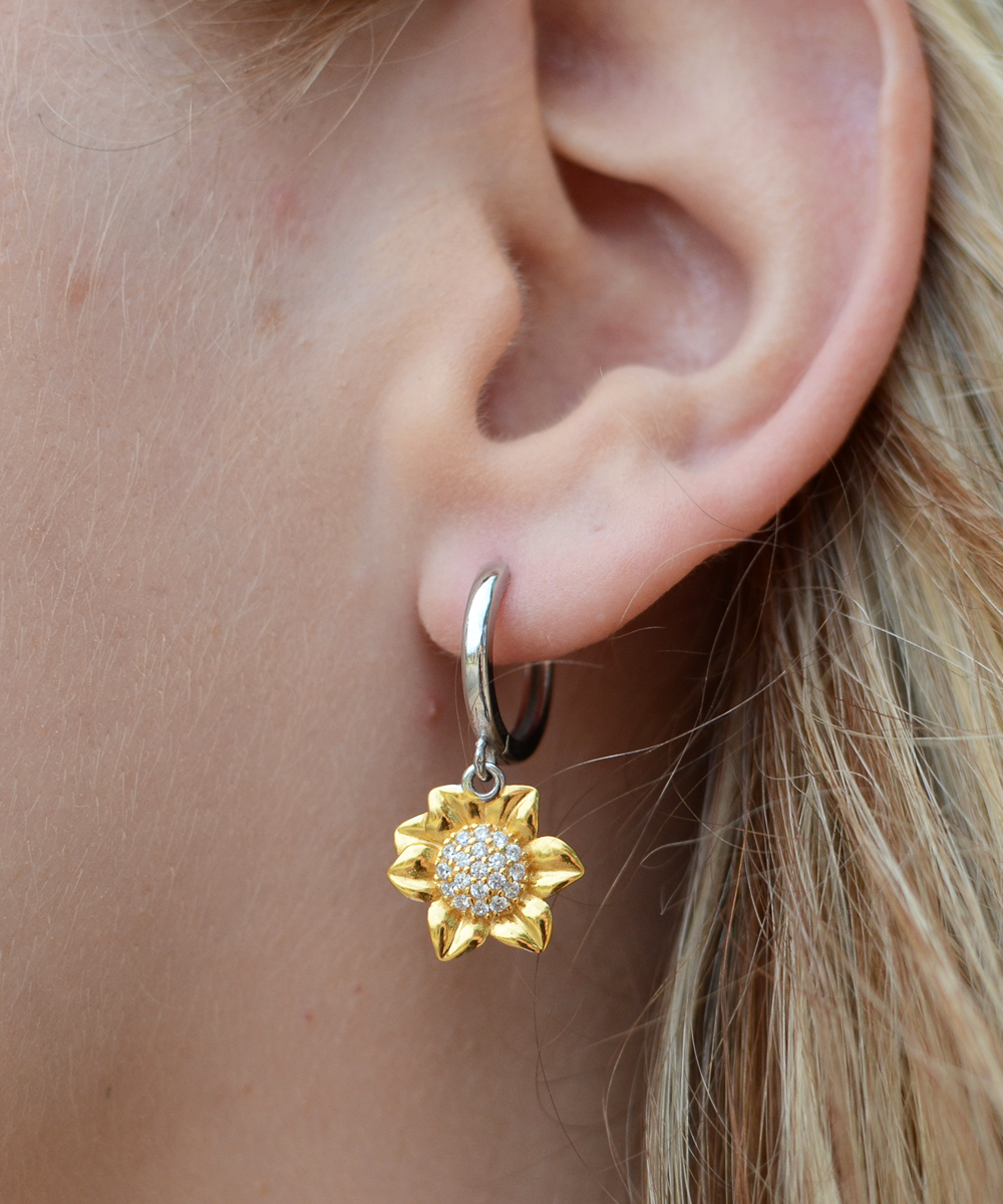 Earrings with a Twist of Inspiration - Sparkle with Purpose,  Sunflower Earrings. Model 60093